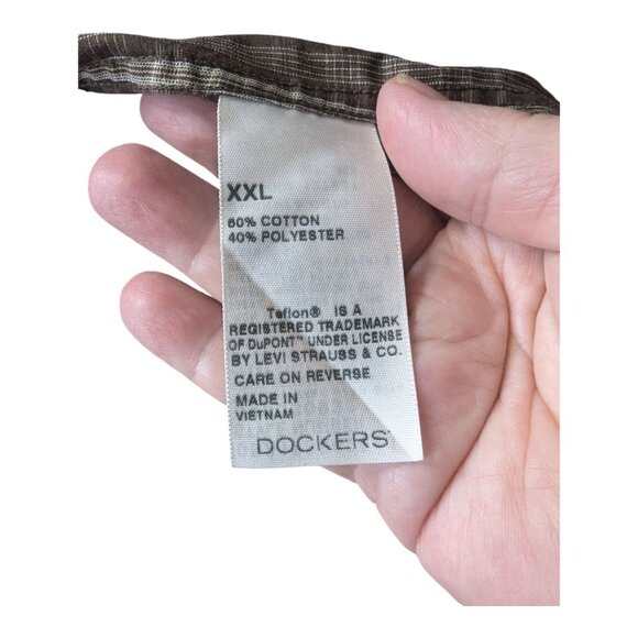 Dockers Mens XXL Plaid Shirt Brown Cotton & Polyester Blend No Wrinkles Button - Picture 3 of 9